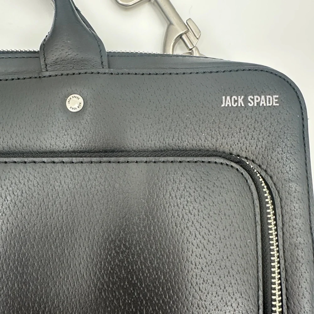 Jack Spade Black Leather Slim Briefcase Messenger Bag Laptop Bag Mens